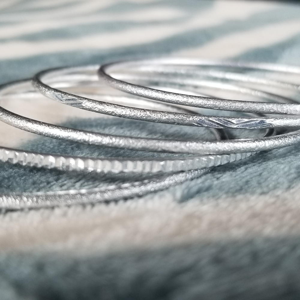 5 Silver Bangle Bracelets